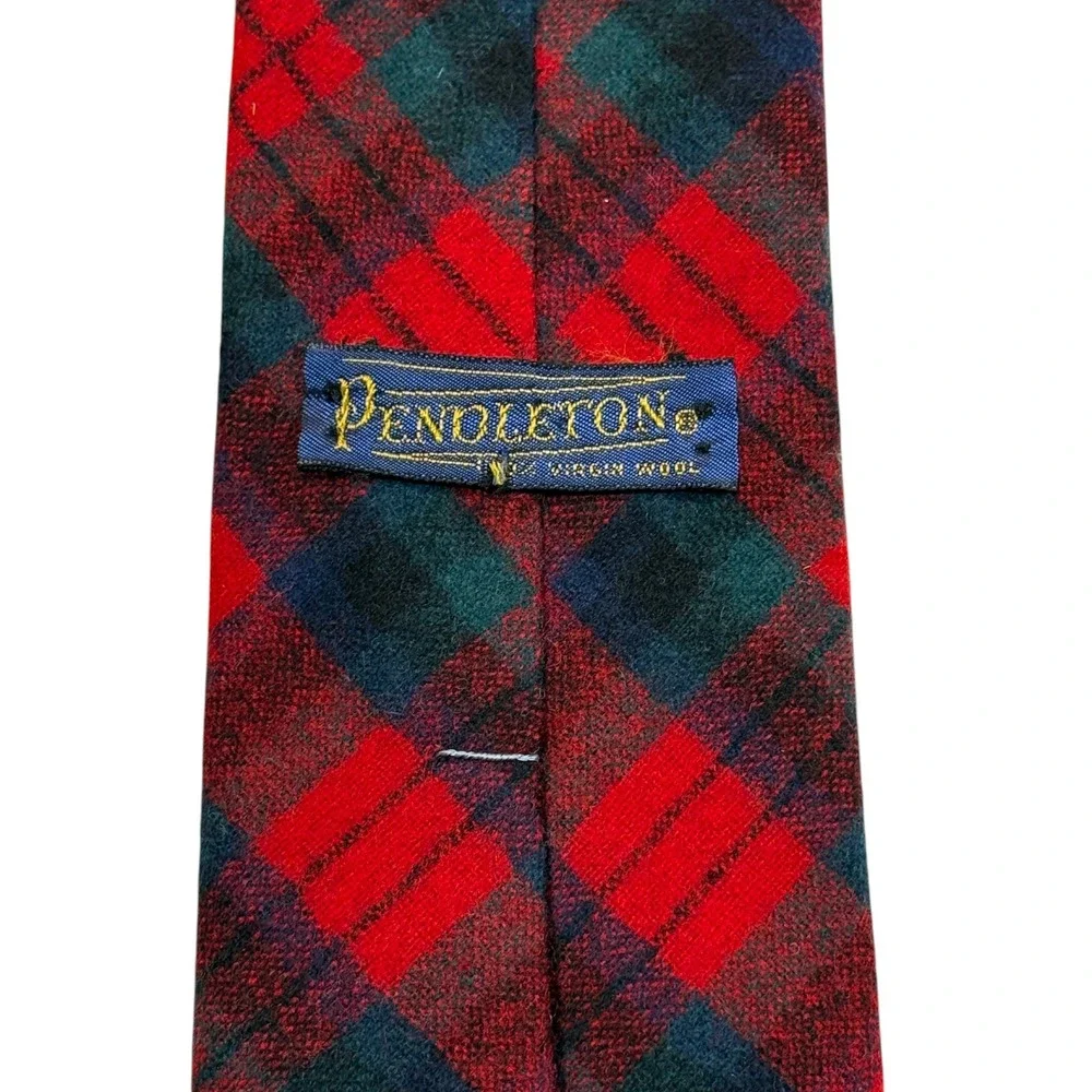 Pendleton Mens Red Green Plaid Virgin Wool Tie Made in USA Vintage Tartan‎